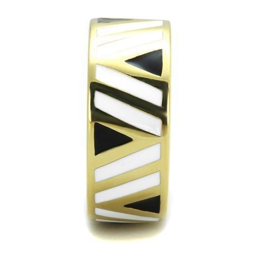 18k gold plated band ring for plus sizes includes geometric shapes in black and white. 
