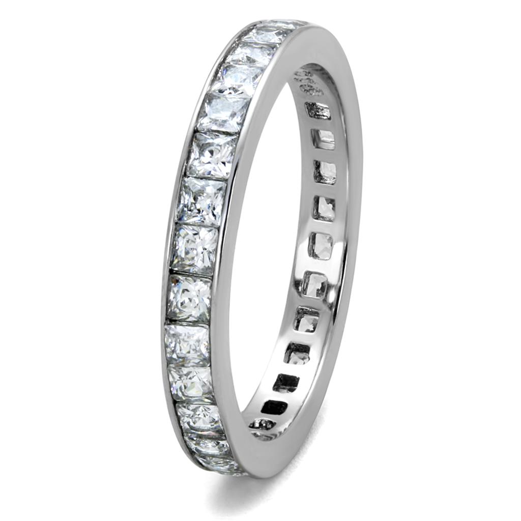 Silver  channel-set thin band with square zircon stones. Made from high-quality stainless steel, these rings are designed for plus-sized fingers.