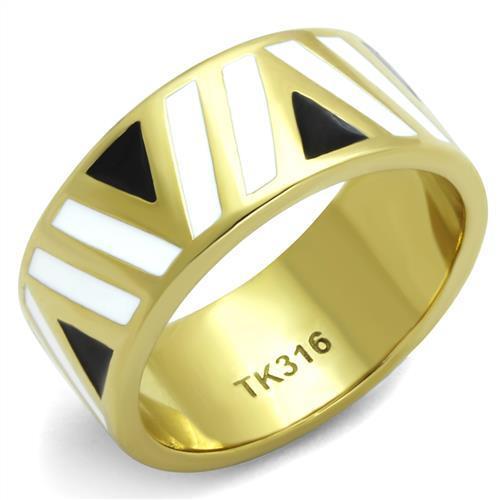 18k gold plated band ring for plus sizes includes geometric shapes in black and white. 