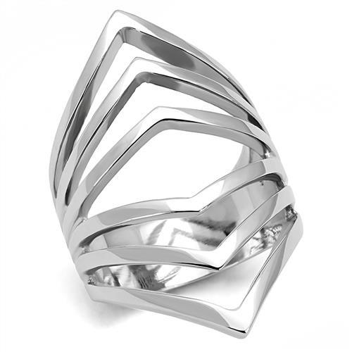 Polished multi-v shaped stainless steel ring for plus sizes.